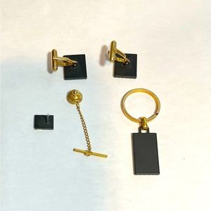 Black and Gold Cuff Links, Tie-back & Key Chain Set